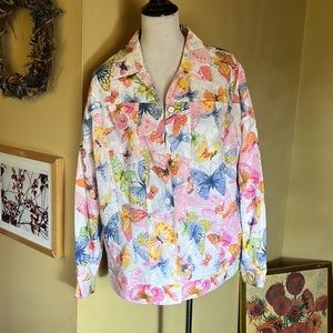 ALFRED DUNNER  Size 16W Butterfly Eyelet Embroidered Cotton Lightweight  $89 NEW